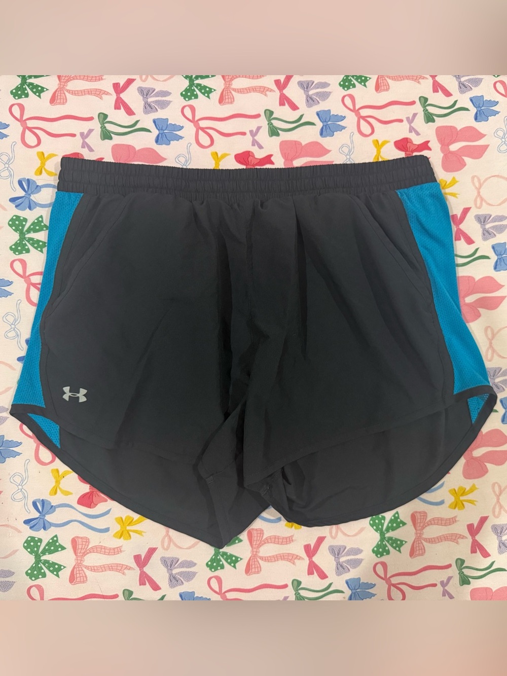 Under Armour Black Athletic Shorts with Blue Side Panels